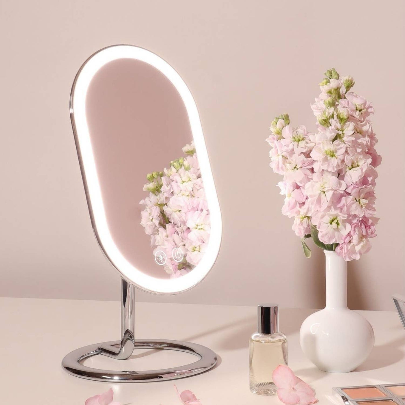 Vera Oval Vanity Mirror with 3 LED Light Settings: Rose Gold (Shiny)